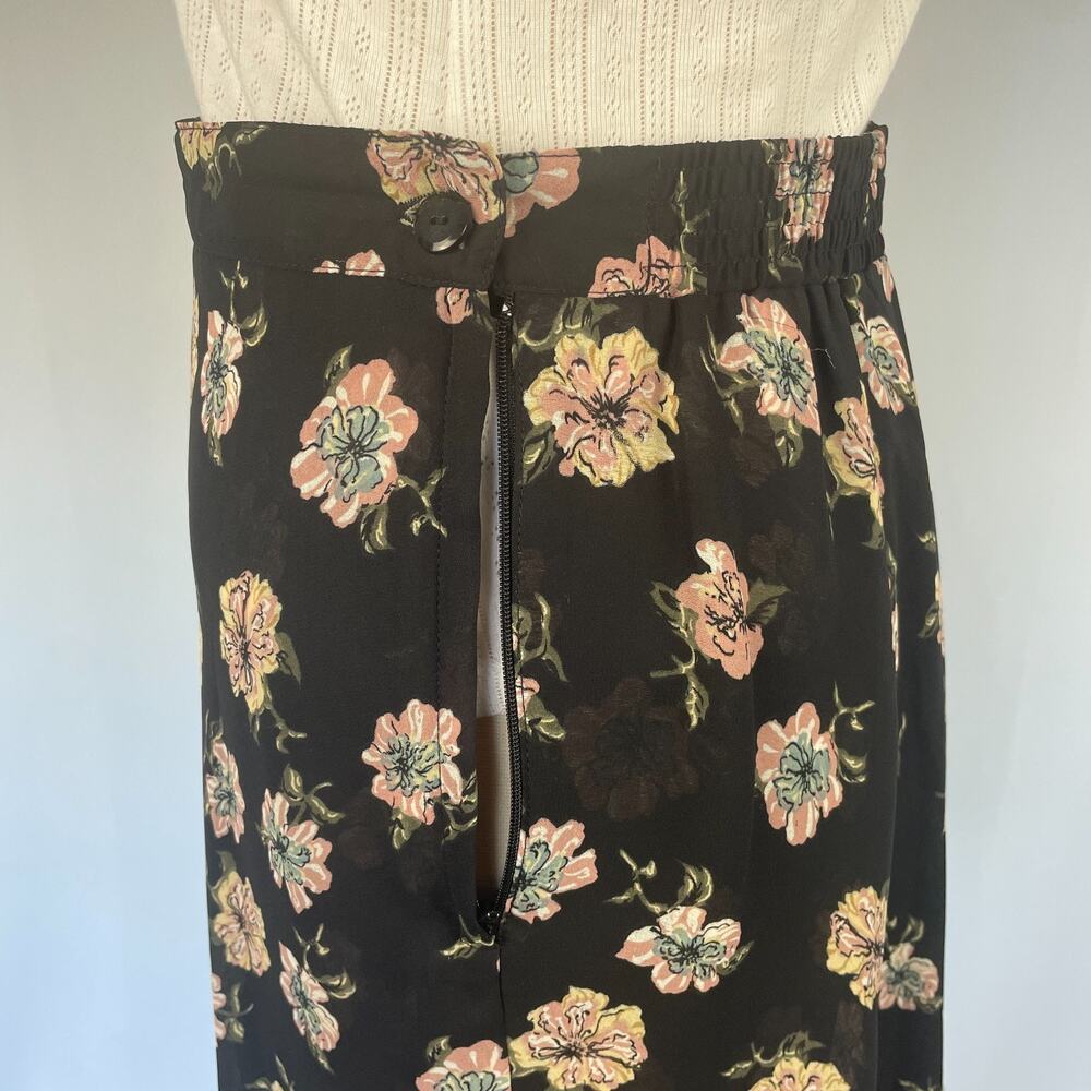 Y2K Mini Skirt Medium Black Pink Floral Flirty Asymmetrical Chiffon Feminine - Picture 7 of 13